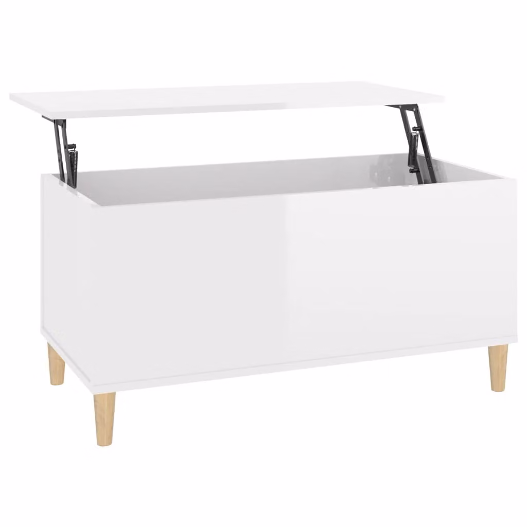 Tavolino Salotto Bianco Lucido 90x44,5x45 cm Legno Multistrato