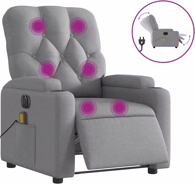 Poltrona Relax Reclinabile Elettrica con Massaggio in Tessuto Grigio Chiaro