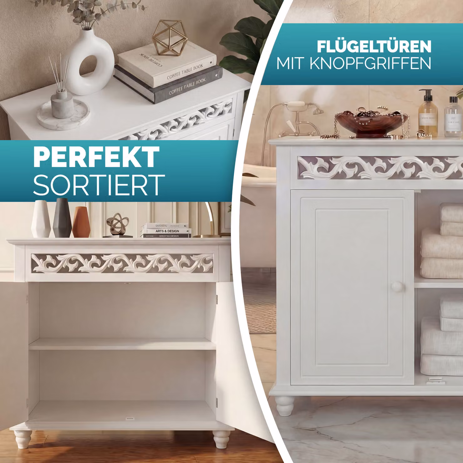 Armadietto Jersey Casaria Bianco Moderno L: 76 cm, H: 65 cm, P: 35 cm – 2