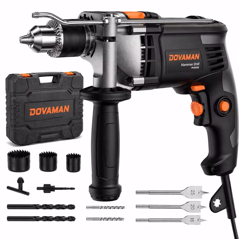 Trapano avvitatore elettrico a filo - Potenza: 850 W - Mandrino: 13 mm - Materiali: plastica e metallo - Adatto per legno, cemento e metallo - Trapano a percussione