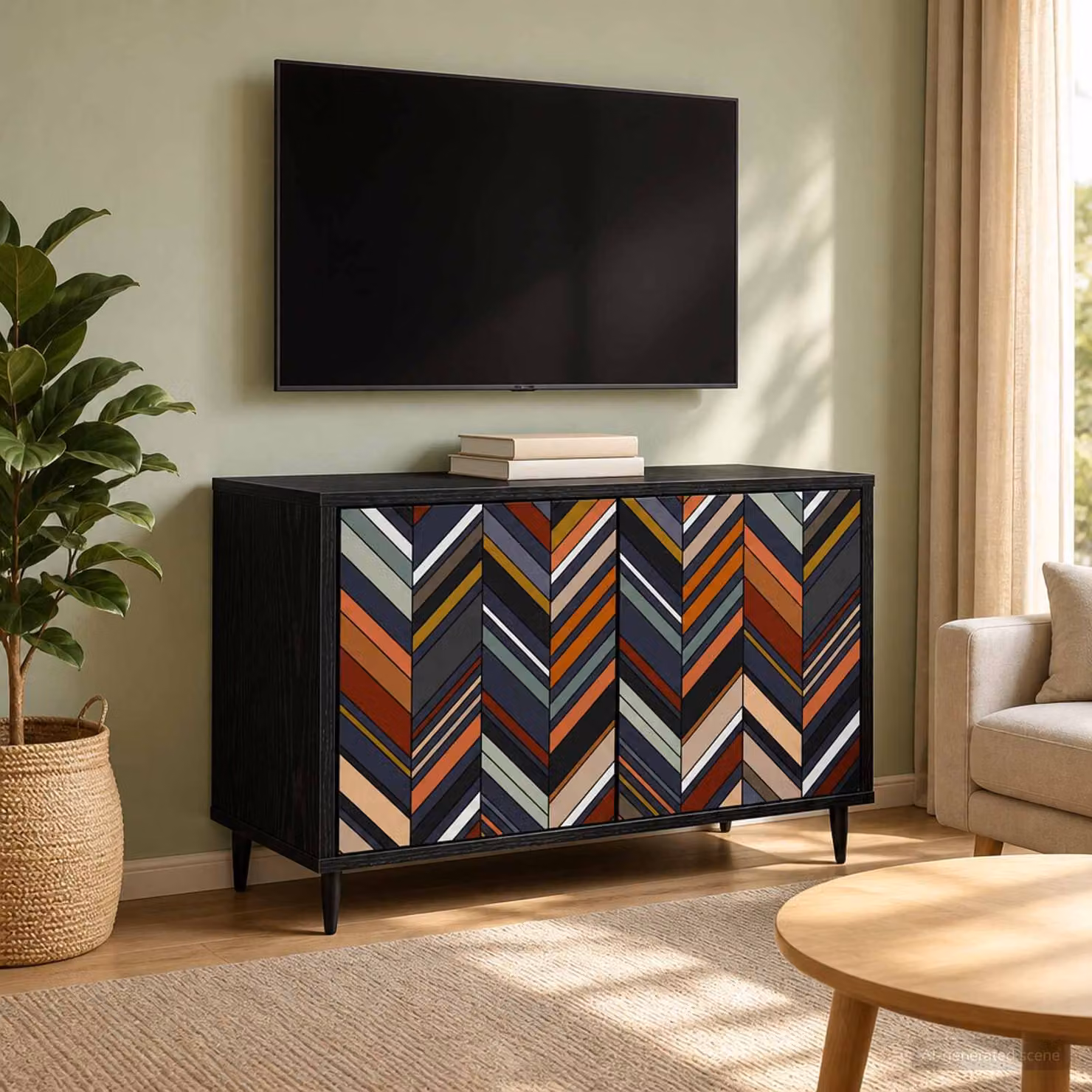 Mobile TV vidaXL OMMEN moderno in legno nero con ruote L 69 cm x P 33 cm x H 50,5 cm