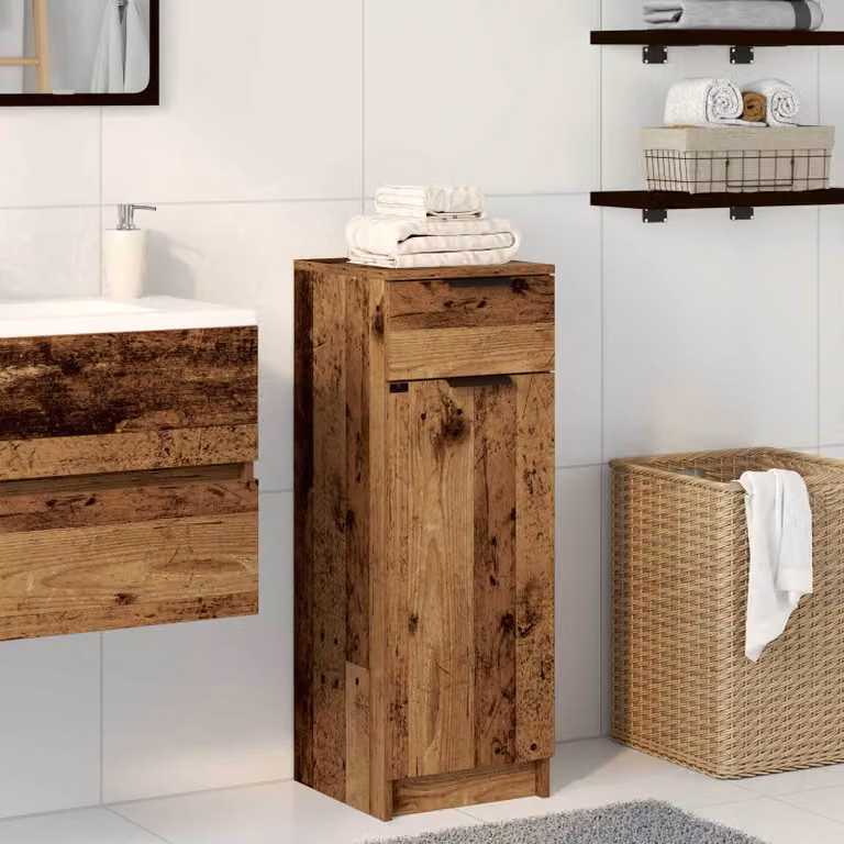 Mobile da bagno vidaXL in legno marrone con cassetti e ante, L 32 cm x P 34 cm x H 90 cm