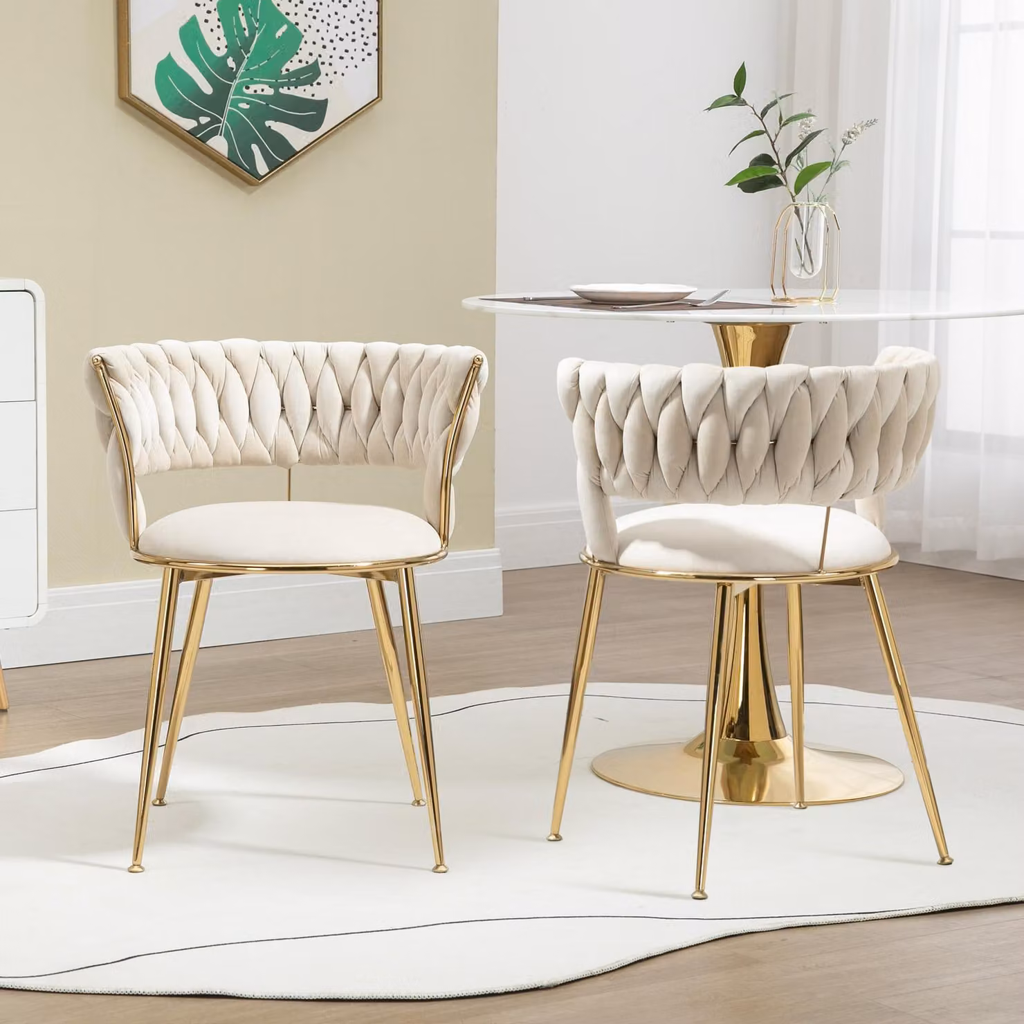 Set di 2 sedie da pranzo okwish, sedie imbottite con schienale e braccioli, sedie di design per il soggiorno, la camera da letto e la stanza da trucco, color beige