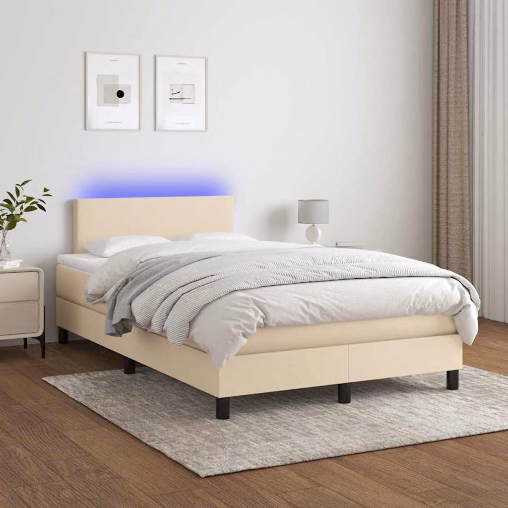 Letto Ibrido vidaXL con Materasso, Illuminazione LED Sotto il Letto e Porta USB, Tessuto Beige e Bianco, L/P/H: 120 x 200 cm – 1