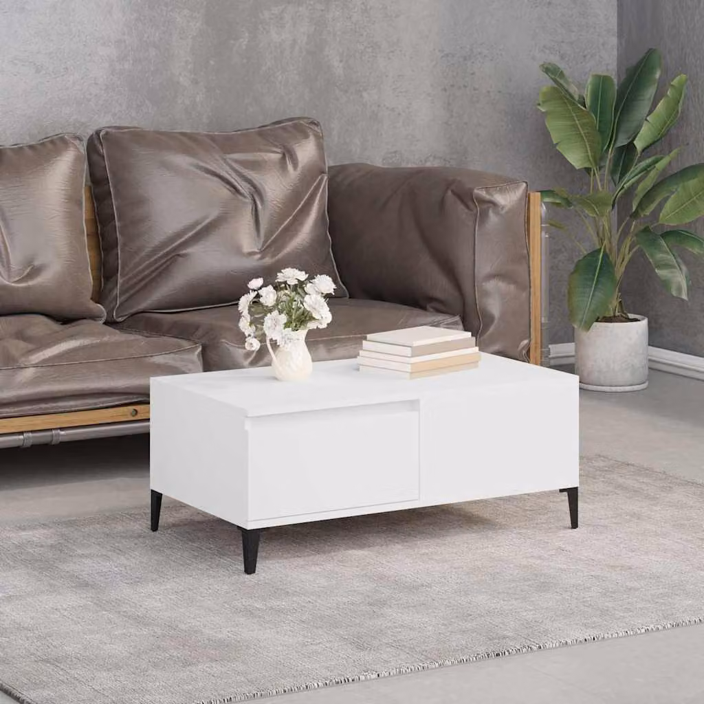 vidaXL Tavolino da Salotto Bianco in Legno Multistrato, L 90 cm x P 50 cm x H 36,5 cm
