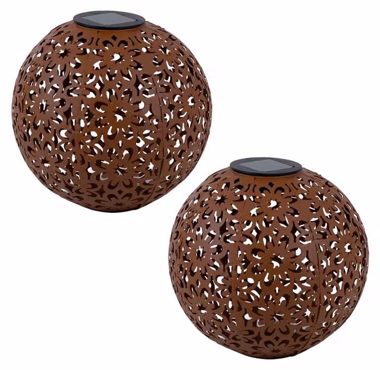 2 lampade solari a LED, sfera in intreccio decorativo, diametro 20 cm