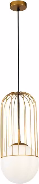 Lampada a sospensione Maytoni Telford con sfera in vetro bianca e finitura oro/ottone, regolabile in altezza e dimmerabile