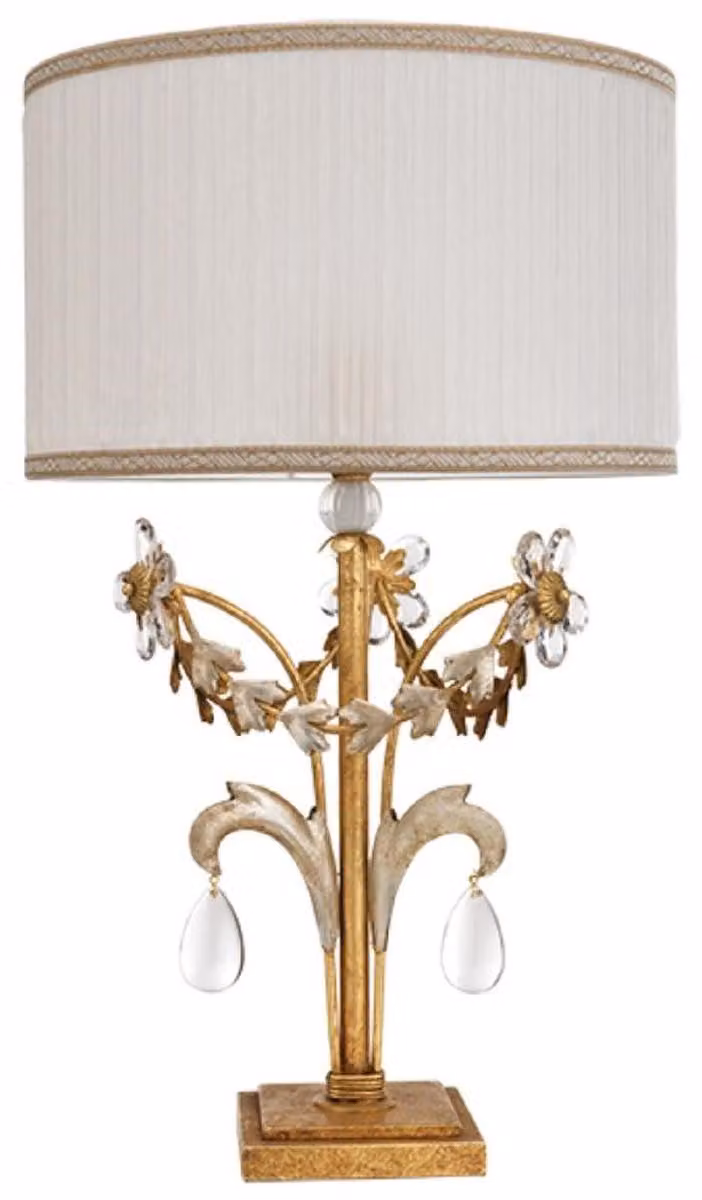 Casa Padrino lampada da tavolo in cristallo barocco oro antico / argento antico Ø 30 x H. 50 cm - Magnifica lampada da tavolo in stile barocco con vetro di cristallo bohémien - Qualità lussuosa - Italy