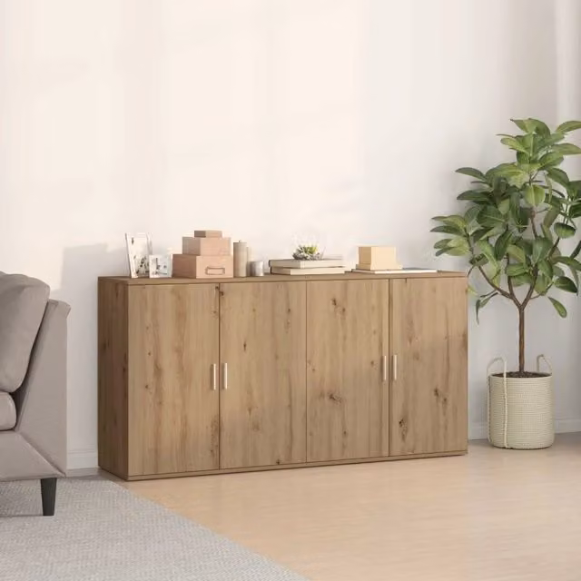 Set di 2 credenze vidaXL in stile minimalista color rovere, L/P/H: 79 x 38 x 80 cm