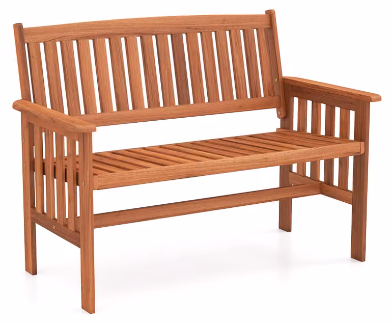 Panchina da giardino COSTWAY in legno, panchina a 2 posti, panchina in legno resistente alle intemperie, panchina da balcone con braccioli, panchina da terrazza, panchina da parco 119 x 59,5 x 89 cm
