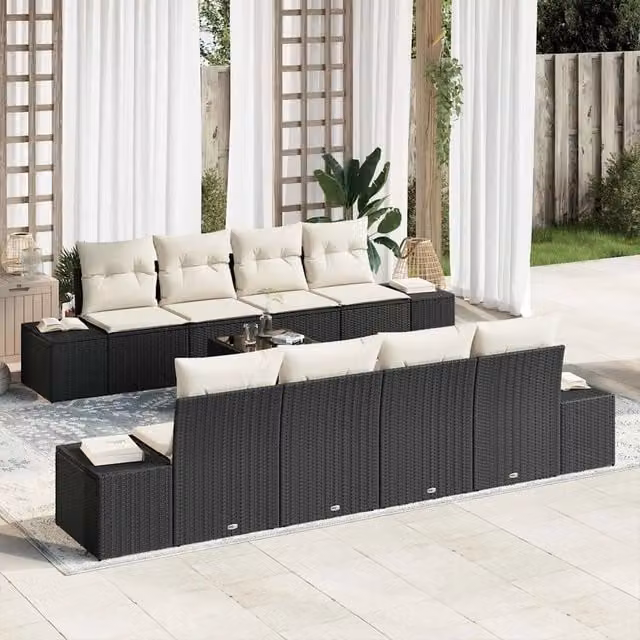 Set Divano da Giardino 7 pz Nero e Crema polyrattan 3346987