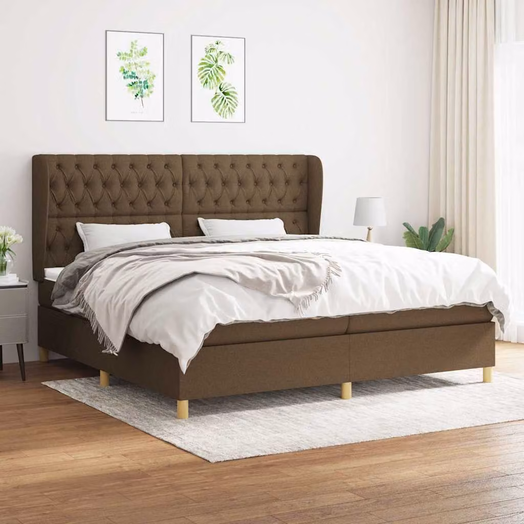 vidaXL Giroletto a Molle con Materasso Ibrido in Tessuto Marrone e Bianco L/P/H: 200 x 203 x 128 cm – 1