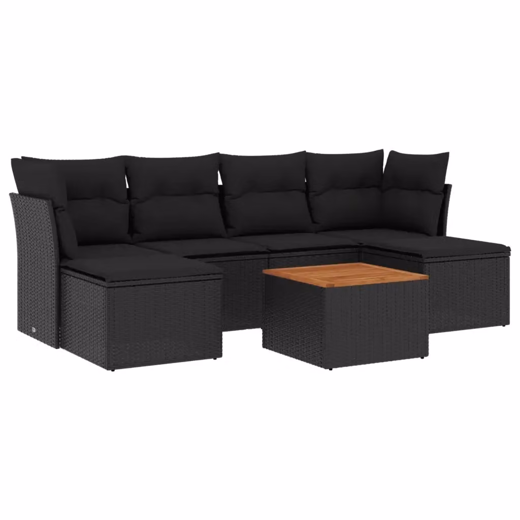 Set Divani da Giardino vidaXL in Polyrattan Nero con Cuscini e Tavolino da Esterno 7 Pezzi – 2