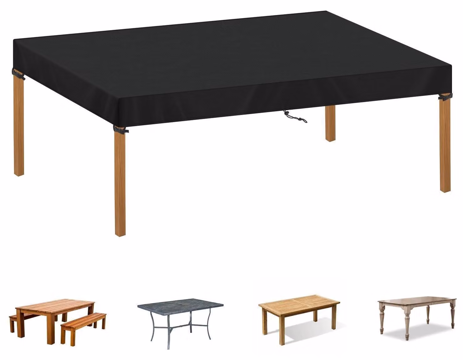 Telo copri-tavolo da giardino, dimensioni 180x100x15 cm, colore nero, tessuto Oxford 420D, impermeabile