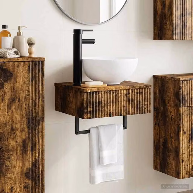 Lavabo da parete vidaXL in rovere fumo marrone L: 40 cm, P: 35 cm, H: 39 cm – 1