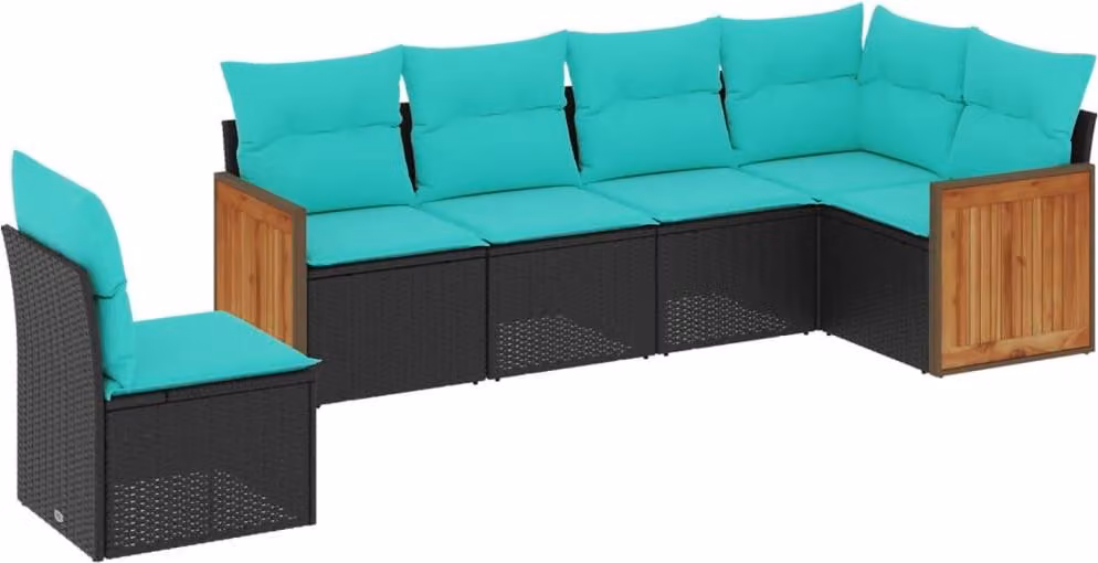 Set Divani da Giardino 6 pz con Cuscini Nero in Polyrattan