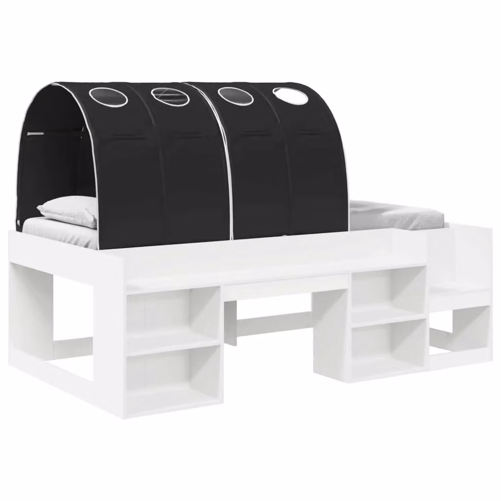 Letto singolo rialzato con struttura a casetta e tunnel vidaXL, Bianco e Nero, L/P/H: 200 x 100 x 127 cm – 2