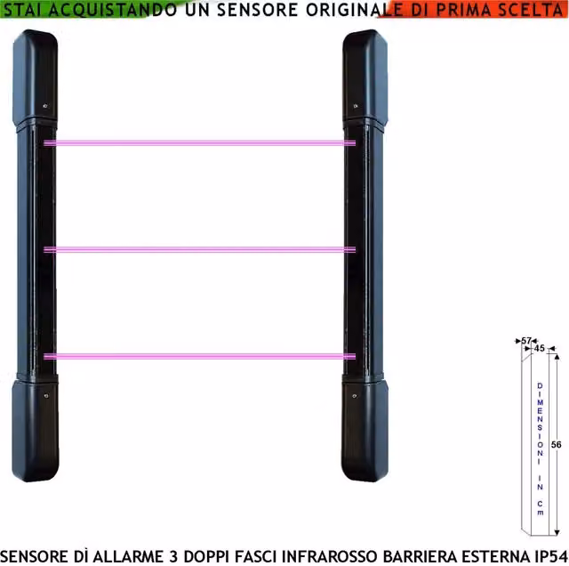 Barriera Antifurto Multifascio Infrarossi Attivi Securvera Nero H 56 cm