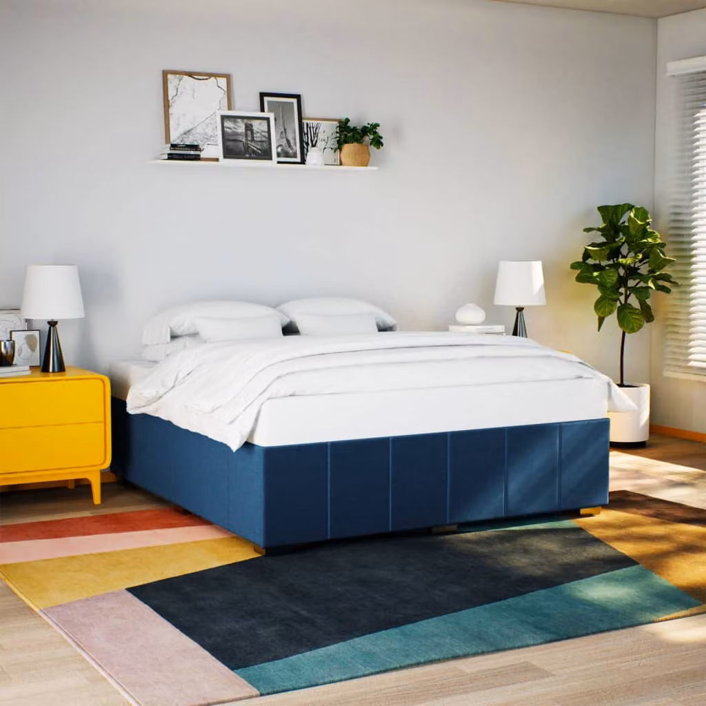 vidaXL Giroletto senza Materasso Blu in Tessuto e Legno 200x200 cm – 1