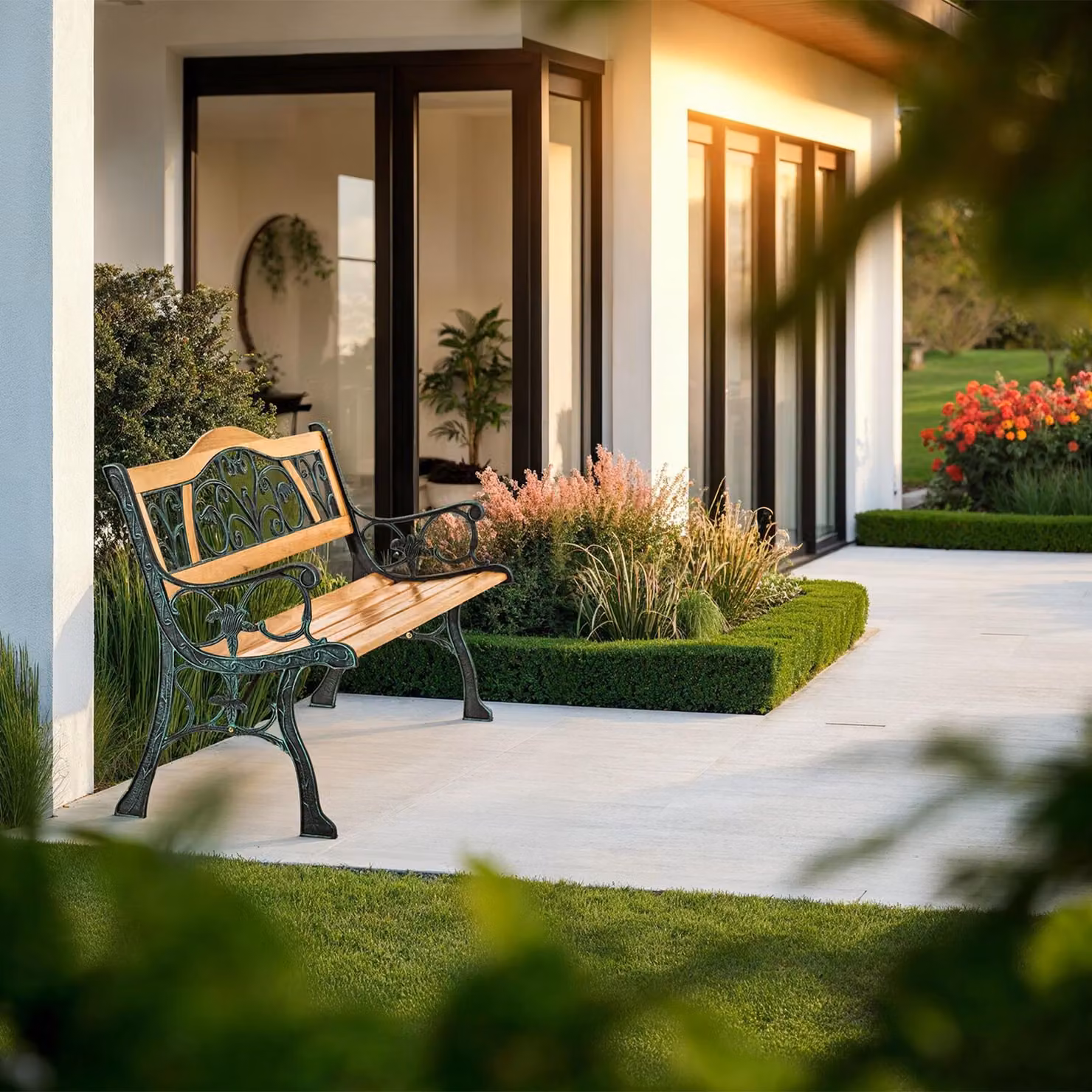 Panchina da giardino TecTake GmbH a 2 posti in legno e metallo marrone L: 124 cm, P: 60 cm, H: 83 cm – 3