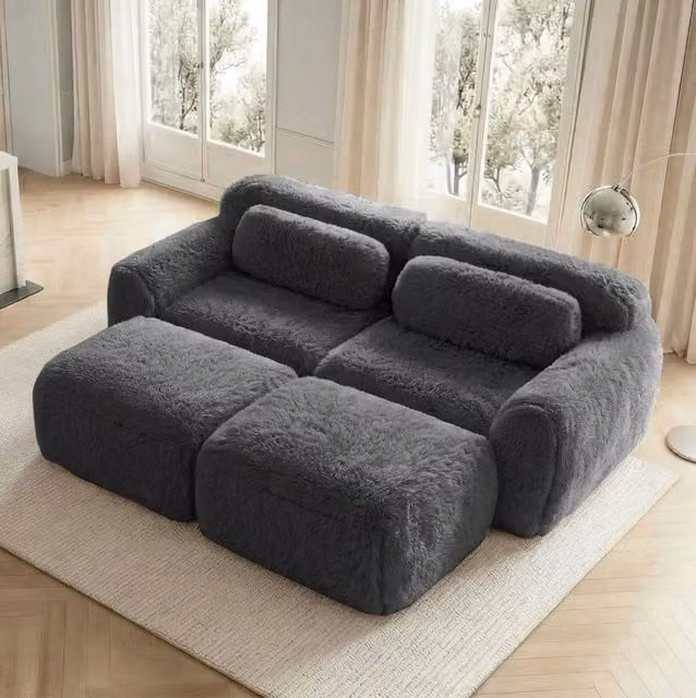 Divano modulare senza struttura in tessuto plush grigio 204×179×73 cm