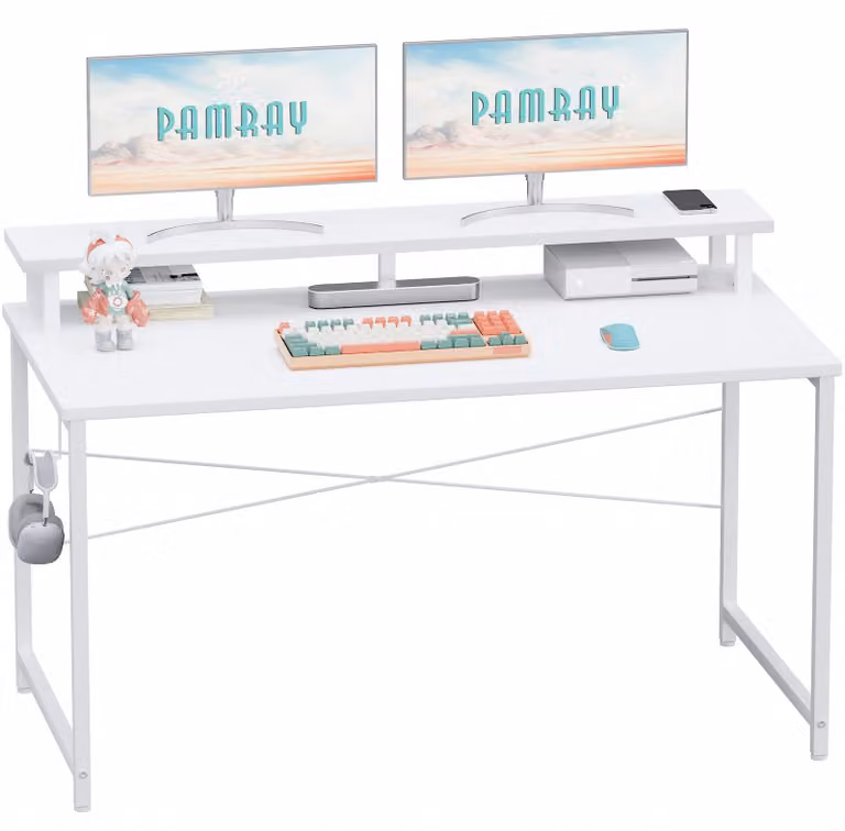 Scrivania da computer da 120 cm con supporto per monitor, colore bianco