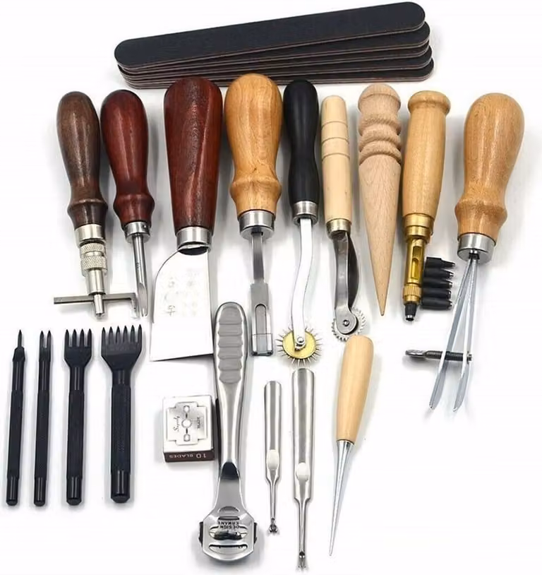 WISFOR 18pc strumento in pelle fai da te aghi in pelle piano di cucitura foro punzonatura intaglio cucitura set