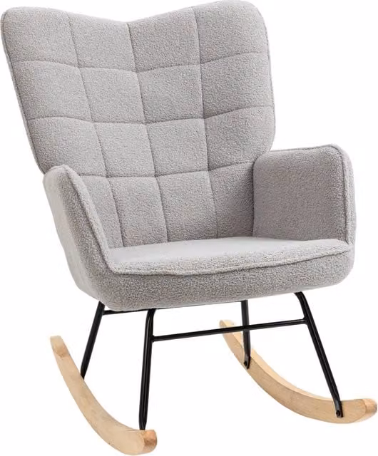 Poltrona a Dondolo Imbottita ¨C Xylo ¨C Boucl¨¦ Grigio, Legno e Acciaio, 71x98x101 cm