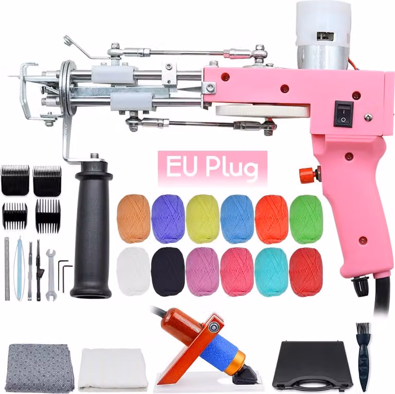 Pistola elettrica per tufting, 2 in 1 per il taglio e l'ansa, velocità e altezza regolabili, rosa Set 2 EU PLUG-a