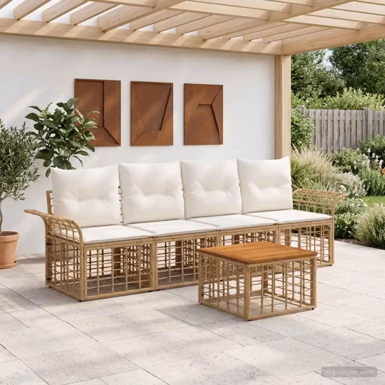 Maison Exclusive - Set da esterno per divano, 5 pezzi, 4 posti, color naturale e crema