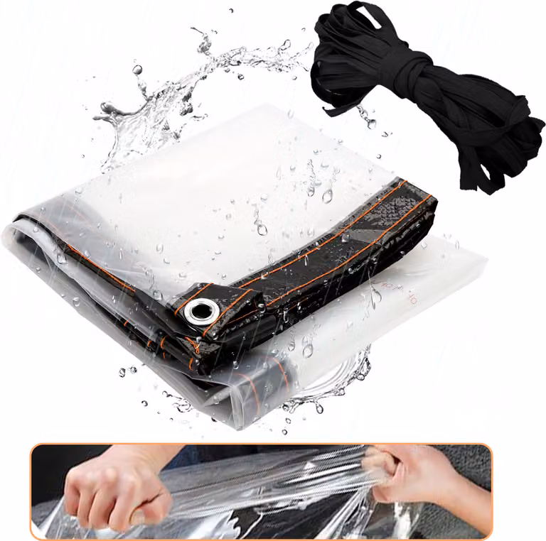 Clanmacy Telone impermeabile in PVC trasparente con occhielli, telone resistente alle intemperie tettoie resistenti Pieghevole, 3 × 6M Telone parapioggia per mobili da giardino Piante Serra