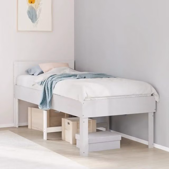 Letto senza Materasso-Struttura Letto Bianco 90x190 cm in Legno Massello Pino 404183