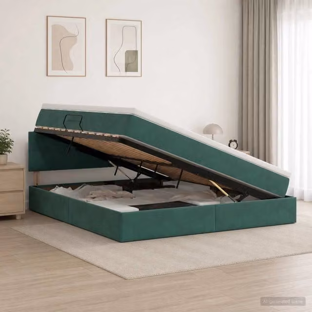Letto con contenitore e illuminazione LED vidaXL in velluto verde con materasso, L/P/H: 180 x 200 x 88 cm – 1