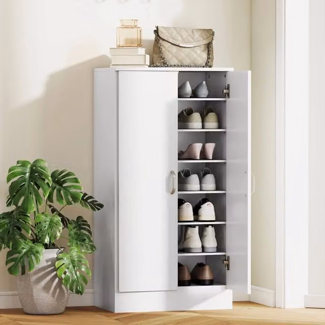Armadio portasciupe REDOM bianco in legno con ante soft close e ripiani interni L/P/H: 55 x 35 x 108 cm – 1