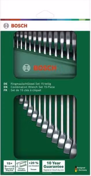 Set di chiavi fisse, 15 pezzi, 6-21 mm, versione robusta, design ergonomico