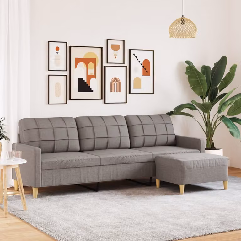 Maison Exclusive - Divano a tre posti con poggiapiedi, color taupe, 210 cm, in tessuto