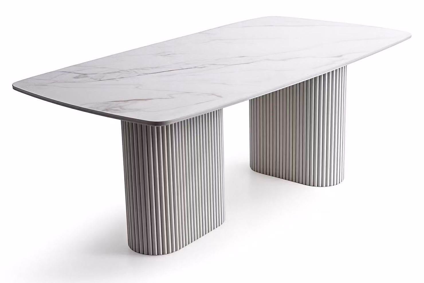 Tavolo moderno, bianco, effetto marmo, con gambe a colonna, rettangolare, per cucina, nuovo