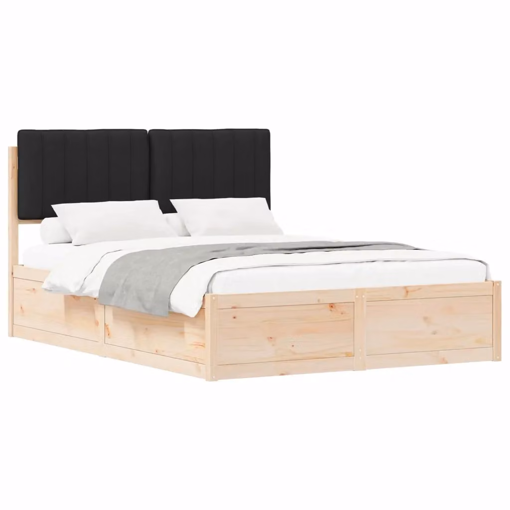 Letto moderno vidaXL in pino massello con testiera rivestita in tessuto nero L/P: 140 x 190 cm – 2