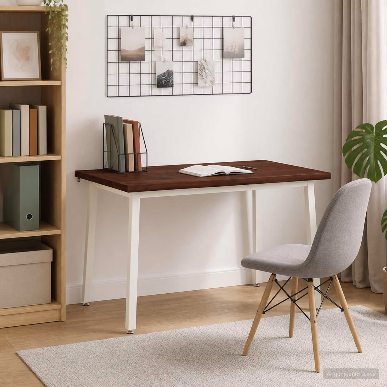 Tavolo da pranzo moderno vidaXL in legno di acacia con bordo naturale, Marrone e Bianco, L 90 cm x P 55 cm x H 75 cm