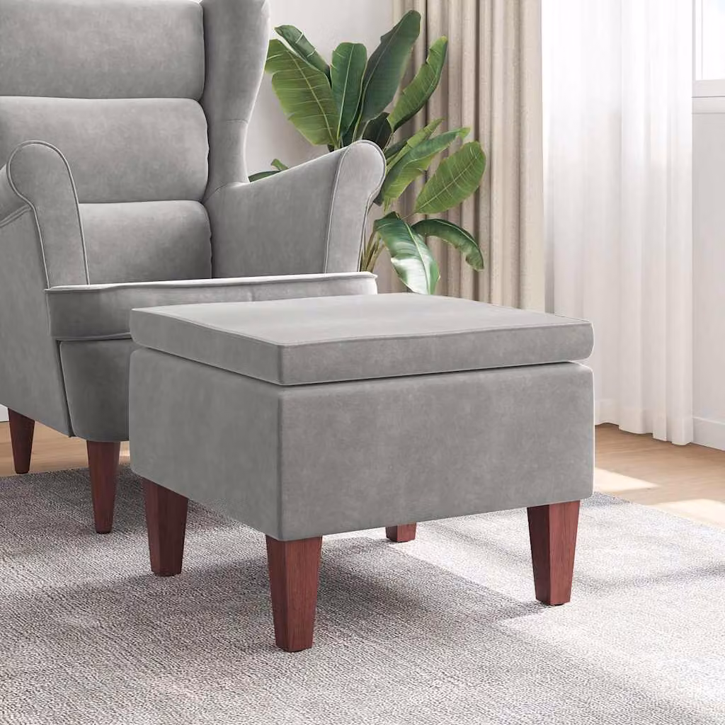 Poggiapiedi vidaXL in velluto grigio con gambe in legno