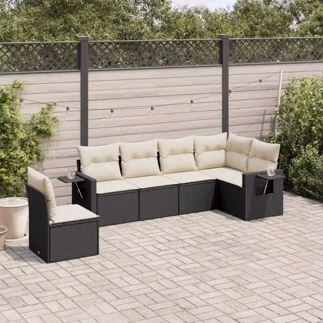 Set Divano da Giardino 6 pz con Cuscini Nero in Polyrattan 3252563