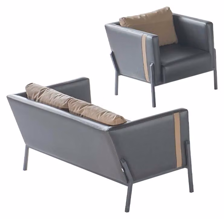 Arbeitszimmer Sitzmöbel Luxuriöser Grauer Leder 2-Sitzer Edler Sessel