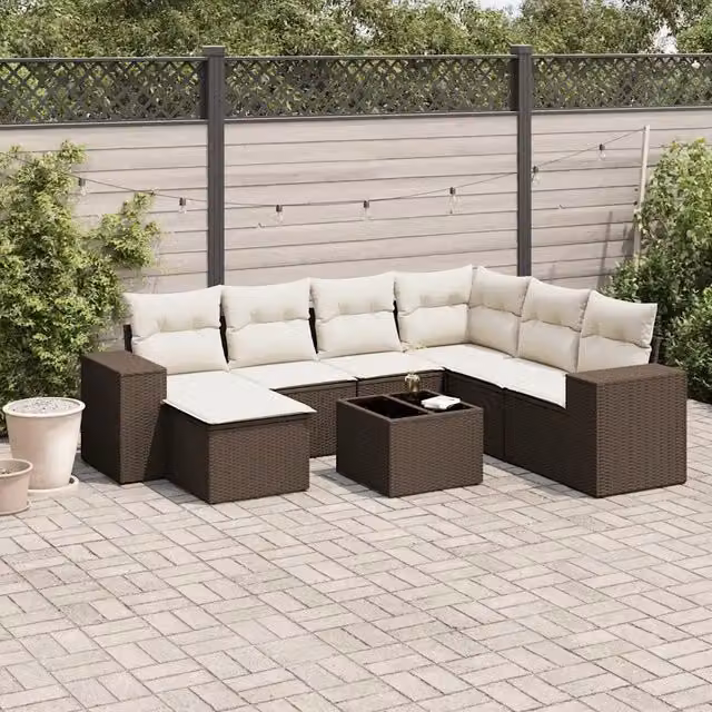 Set Divani da Giardino 8 pz con Cuscini Marrone in Polyrattan 3221712