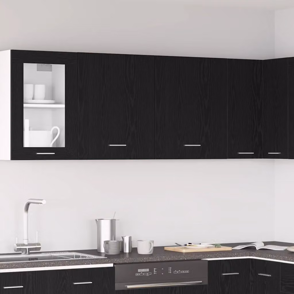 Set di 2 pensili da cucina vidaXL Lyon in MDF, design moderno con ante a battente, colore Rovere e Nero, L/P/H: 60 x 31 x 50 cm