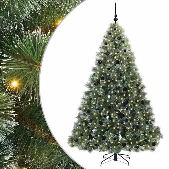 Albero di Natale artificiale moderno vidaXL verde con 300 LED luce bianca calda in PE e PVC, Altezza: 210 cm