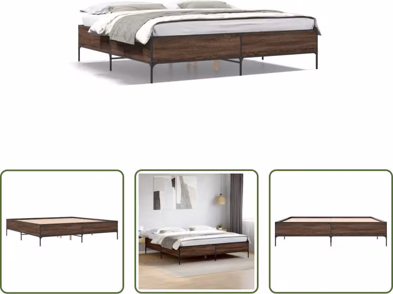 The Living Store Struttura letto in rovere marrone 200x200 cm Materiale legno Metallo