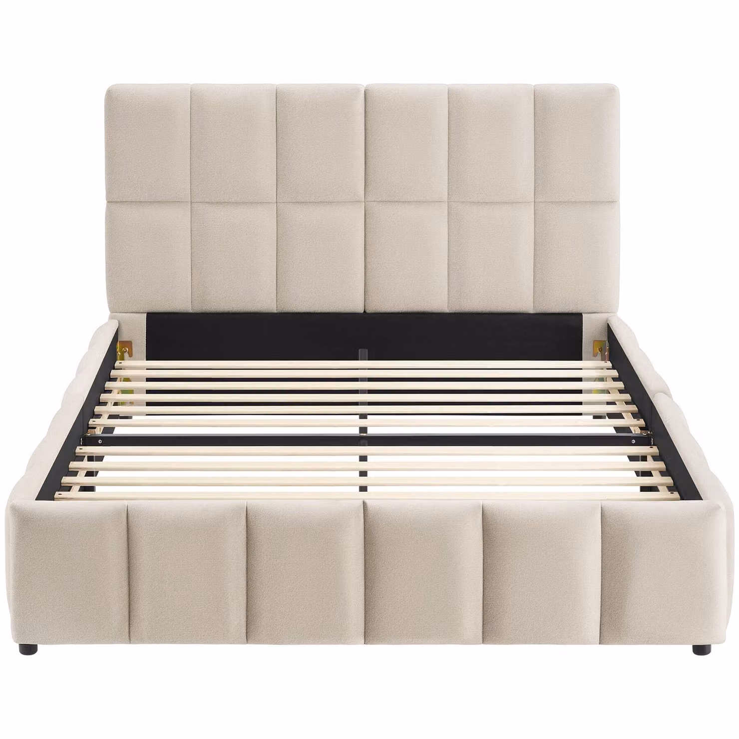 Letto imbottito Shirley tectake con rete a doghe in velluto color sabbia L/P: 120 x 200 cm – 3