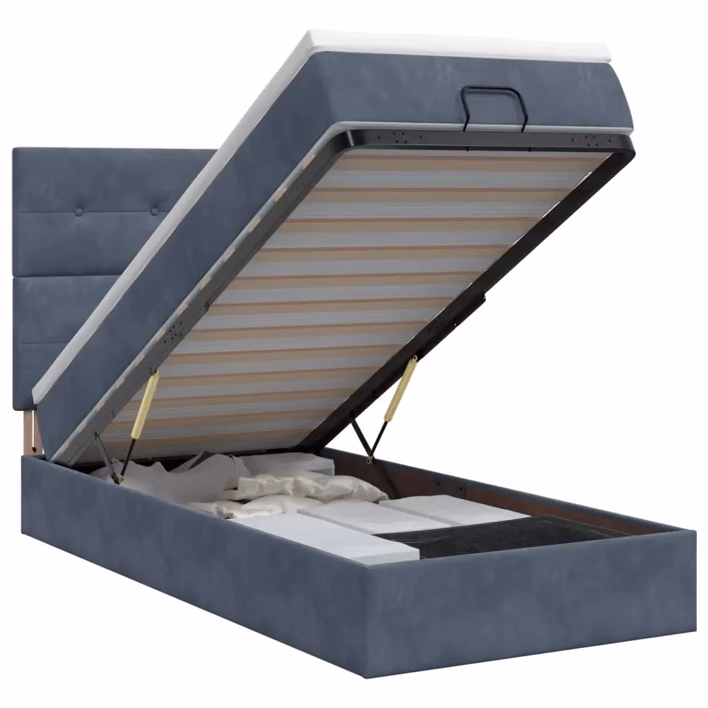 Letto ottomano con contenitore vidaXL in velluto grigio e bianco, L/P/H: 200 x 100 x 140 cm – 2