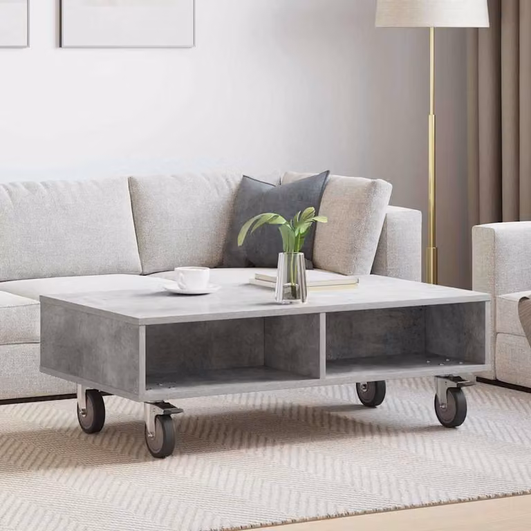 vidaXL Tavolino rettangolare con ruote in MDF Grigio, L 90 x P 50 x H 30 cm