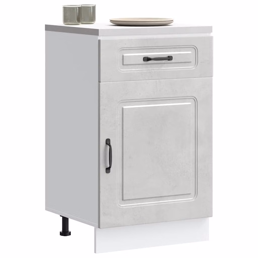 Base da cucina moderna vidaXL Kalmar Grigio Cemento in legno e MDF con ante a battente e cassetti L/P/H: 46,0 x 50,0 x 81,5 cm